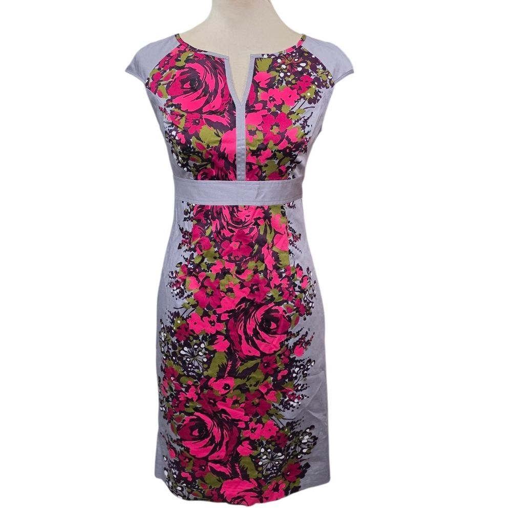 NWT Nine West Floral Sheath Dress Size 2 Gray Pink Cap Sleeve Business Casual